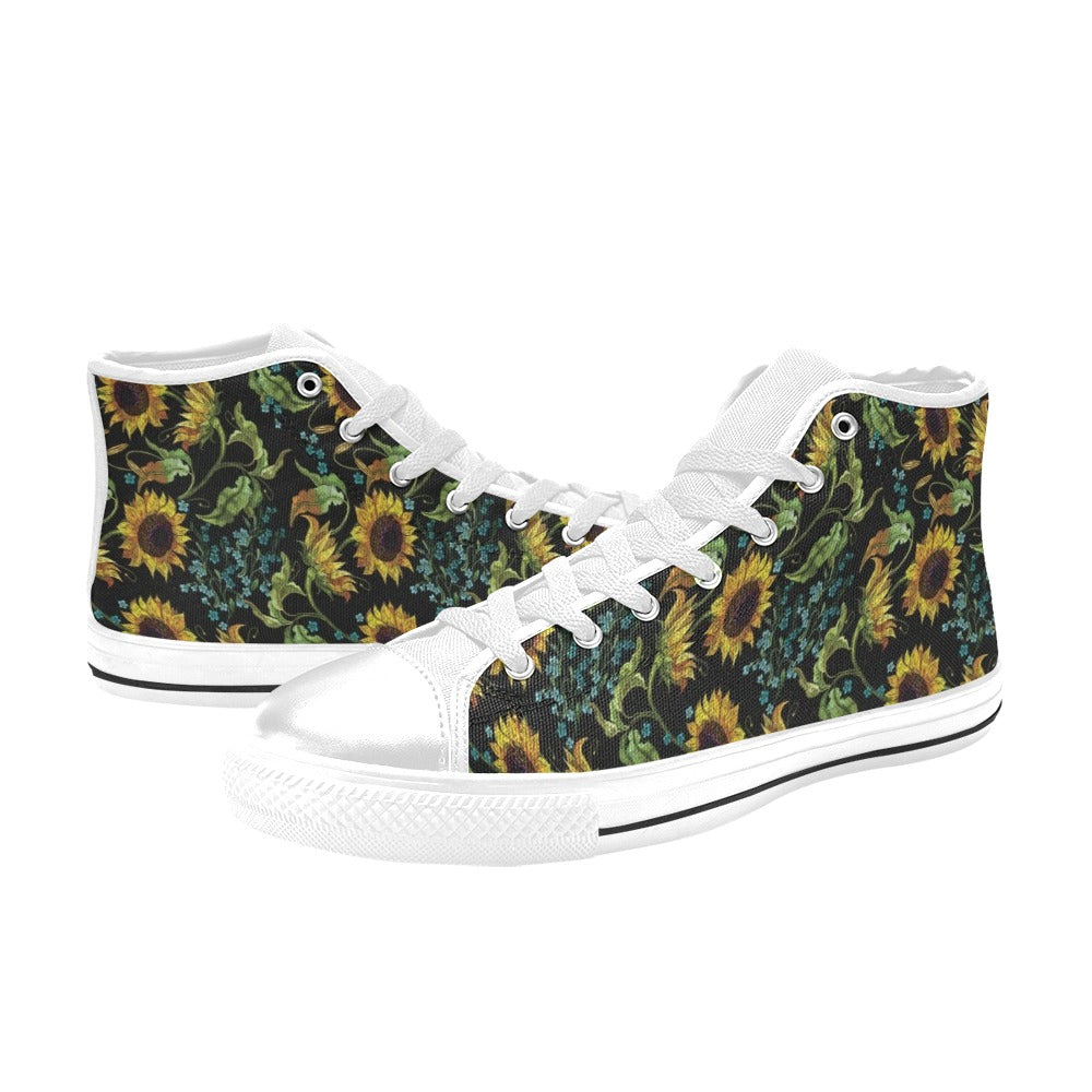 Sunflower Print Design LKS308 High Top Women's White Shoes