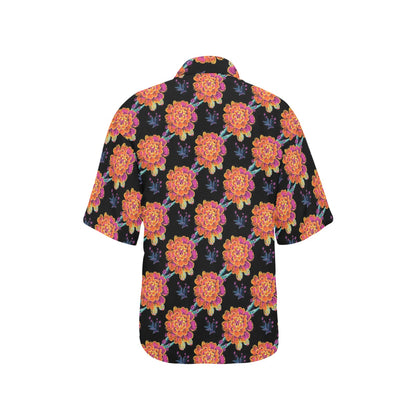 Marigold Pattern Print Design MR04 Women's Hawaiian Shirt