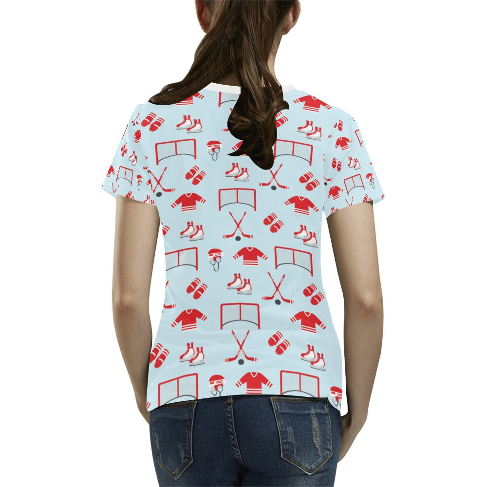 Hockey Red Equipment Print Design LKS305 Women's  T-shirt