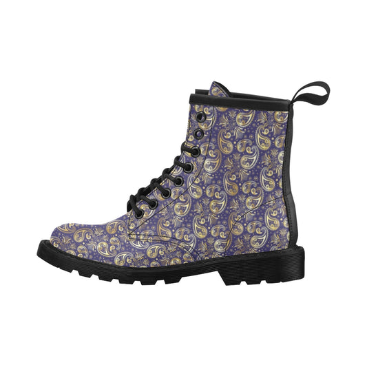 Paisley Blue Yellow Design Print Women's Boots