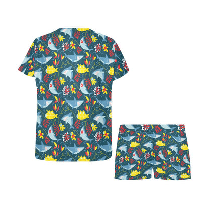 Scuba With Sharks Print Design LKS303 Women's Short Pajama Set