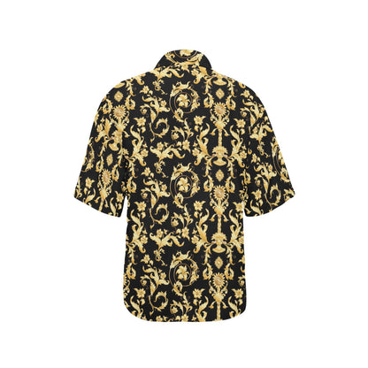 Baroque Golden Pattern Print Design 04 Women's Hawaiian Shirt