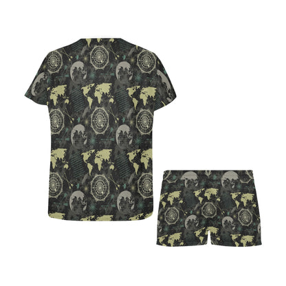 World Map Print Design LKS303 Women's Short Pajama Set