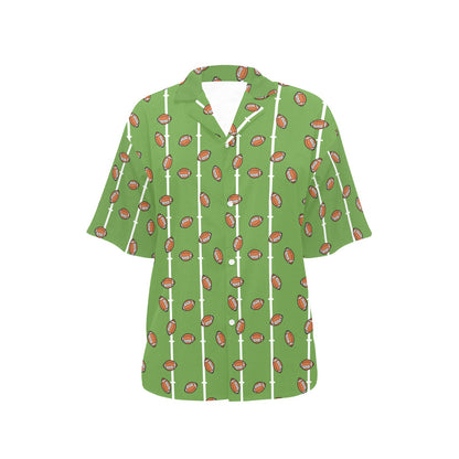 American Football on Field Themed Print Women's Hawaiian Shirt