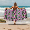 Hibiscus Pink Zigzag Line Pattern Design LKS307 Beach Towel 32" x 71"