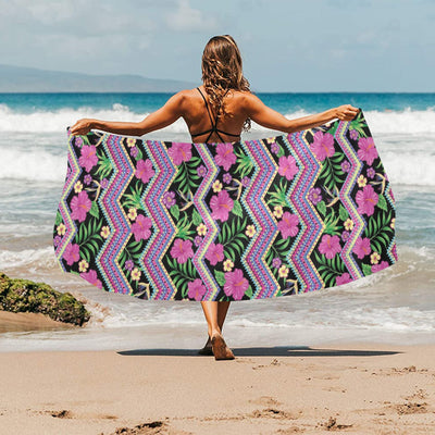 Hibiscus Pink Zigzag Line Pattern Design LKS307 Beach Towel 32" x 71"