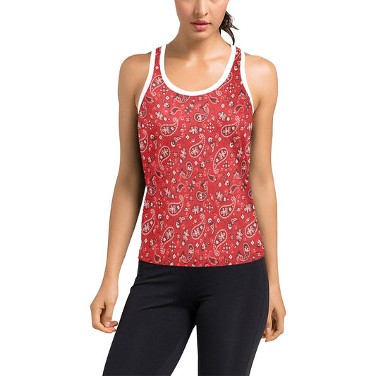 Bandana Paisley Red Print Design LKS3011 Women's Racerback Tank Top