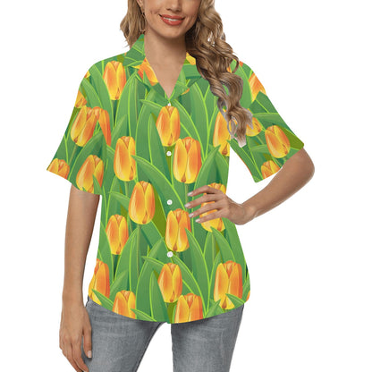 Tulip Orange Pattern Print Design TP07 Women's Hawaiian Shirt