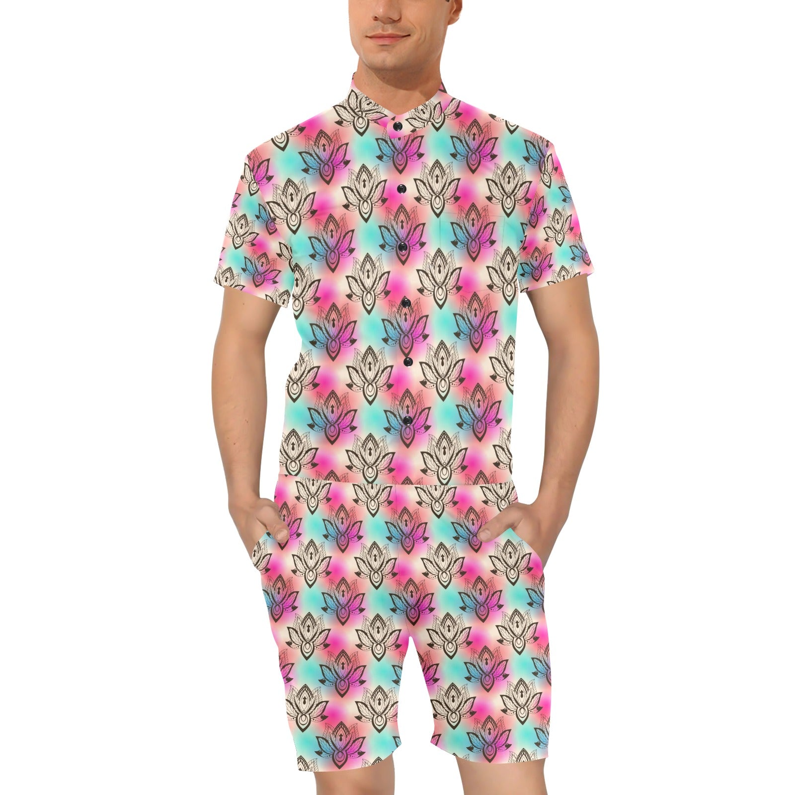 lotus Boho Pattern Print Design LO02 Men's Romper