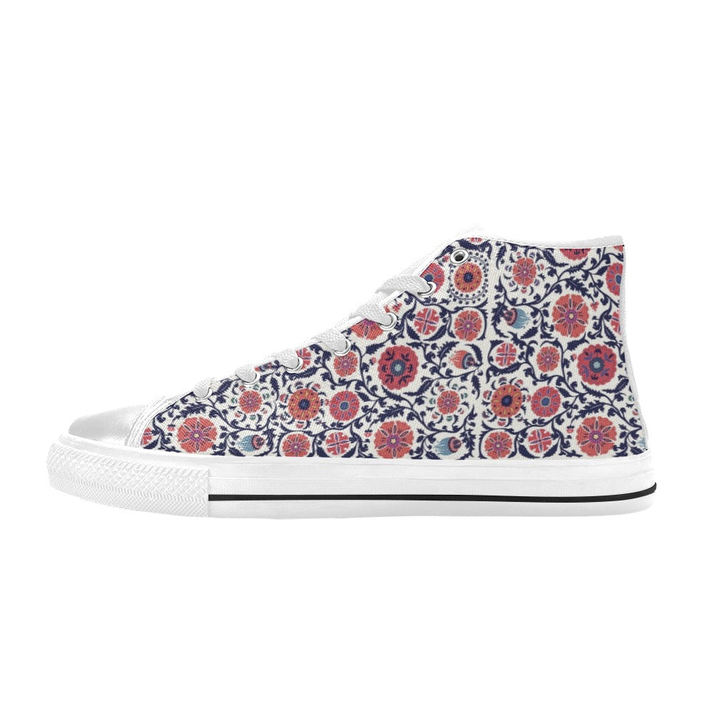 Suzani Print Design LKS304 High Top Women's White Shoes
