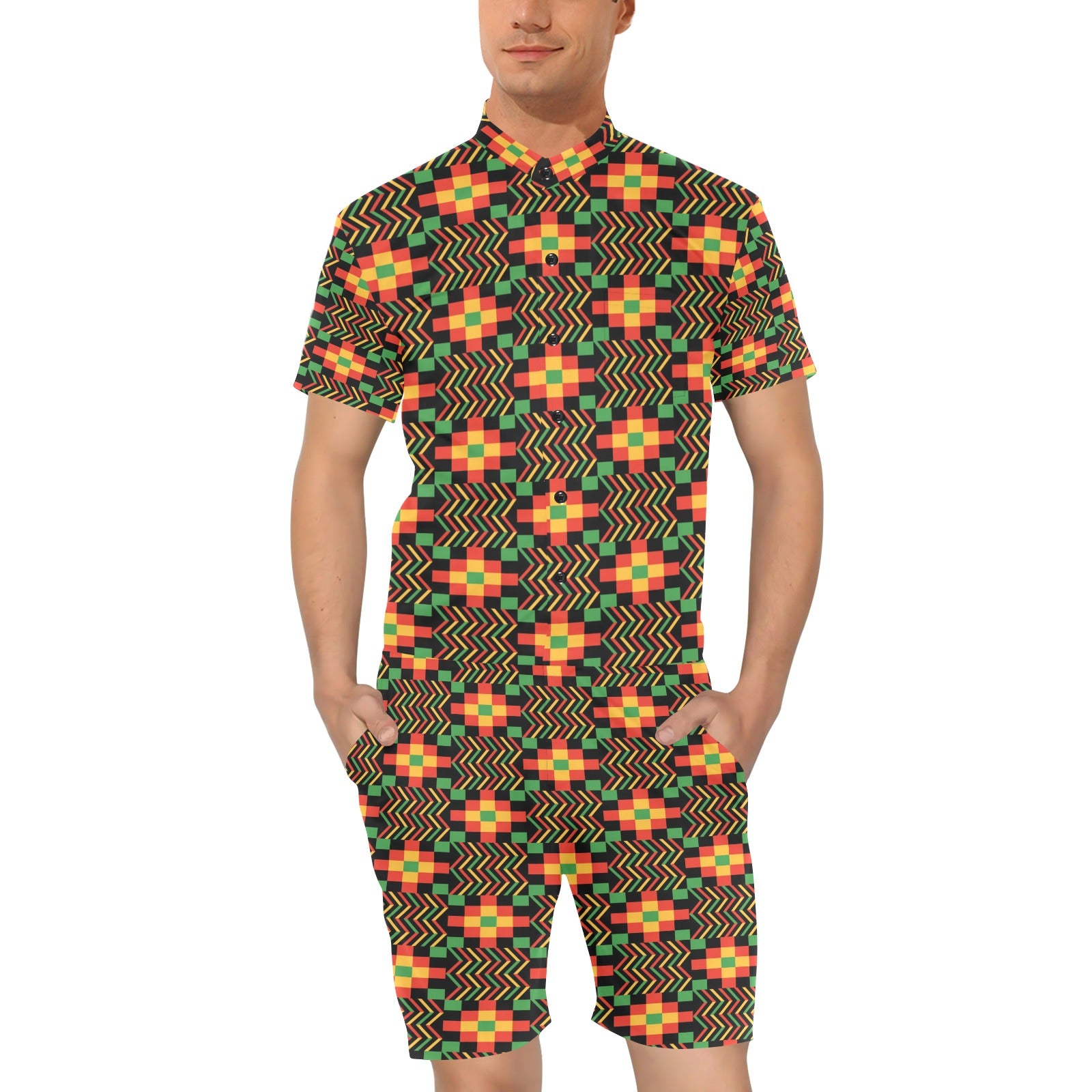 Kente Pattern Print Design 01 Men's Romper