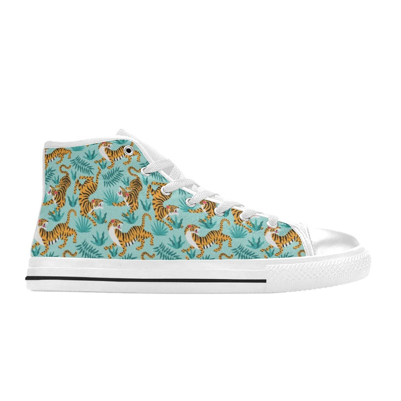 Tiger Print Design LKS304 High Top Women's White Shoes