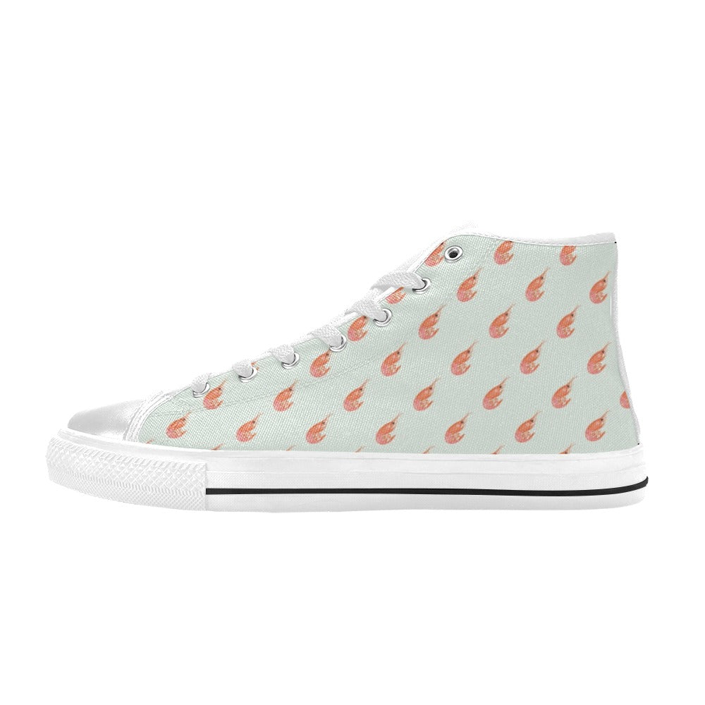 Shrimp Print Design LKS304 High Top Women's White Shoes