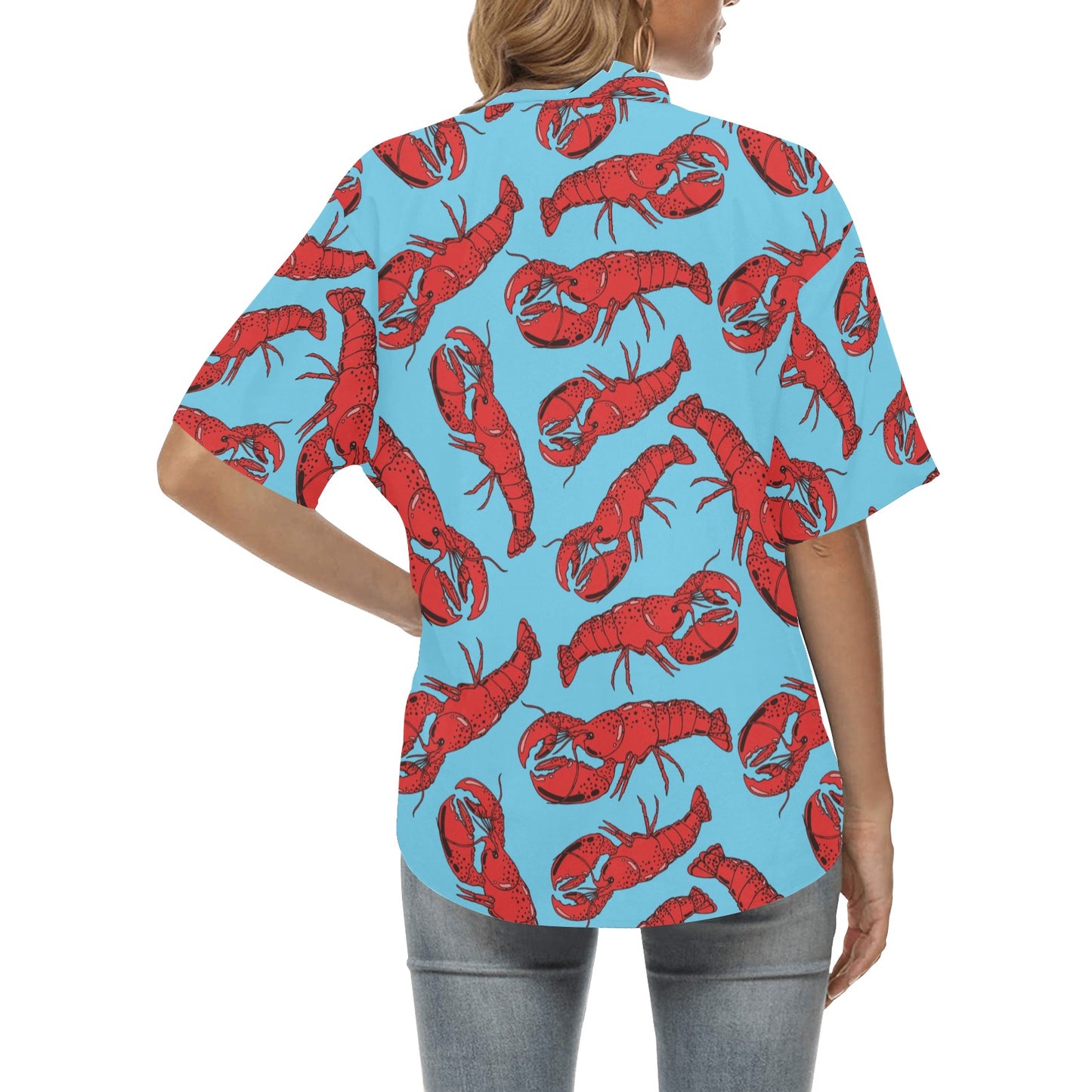 Lobster Red Pattern Print Design 03 Women's Hawaiian Shirt