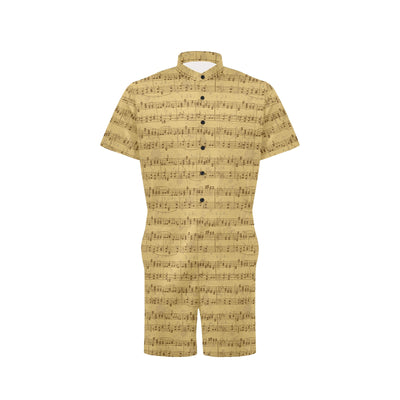 Music Note Vintage Themed Print Men's Romper