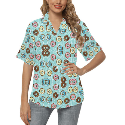 Emoji Donut Print Pattern Women's Hawaiian Shirt