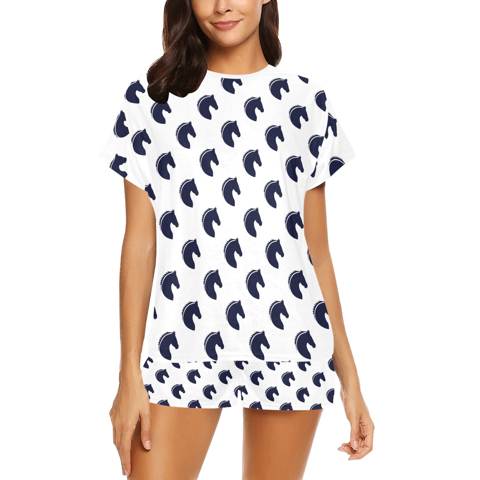 Horse Head Print Design LKS303 Women's Short Pajama Set