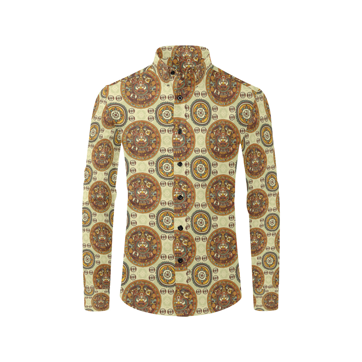 Calendar Aztec Themed Print Pattern Men's Long Sleeve Shirt
