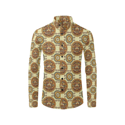 Calendar Aztec Themed Print Pattern Men's Long Sleeve Shirt