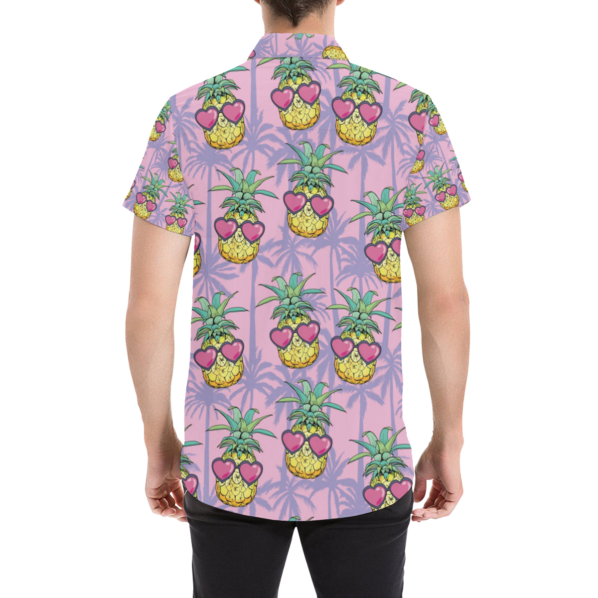Pineapple Pattern Print Design PP06 Men's Short Sleeve Button Up Shirt