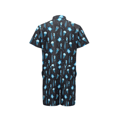 Sea Turtle Jelly Fish Sea Horse Print Design LKS3014 Men's Romper