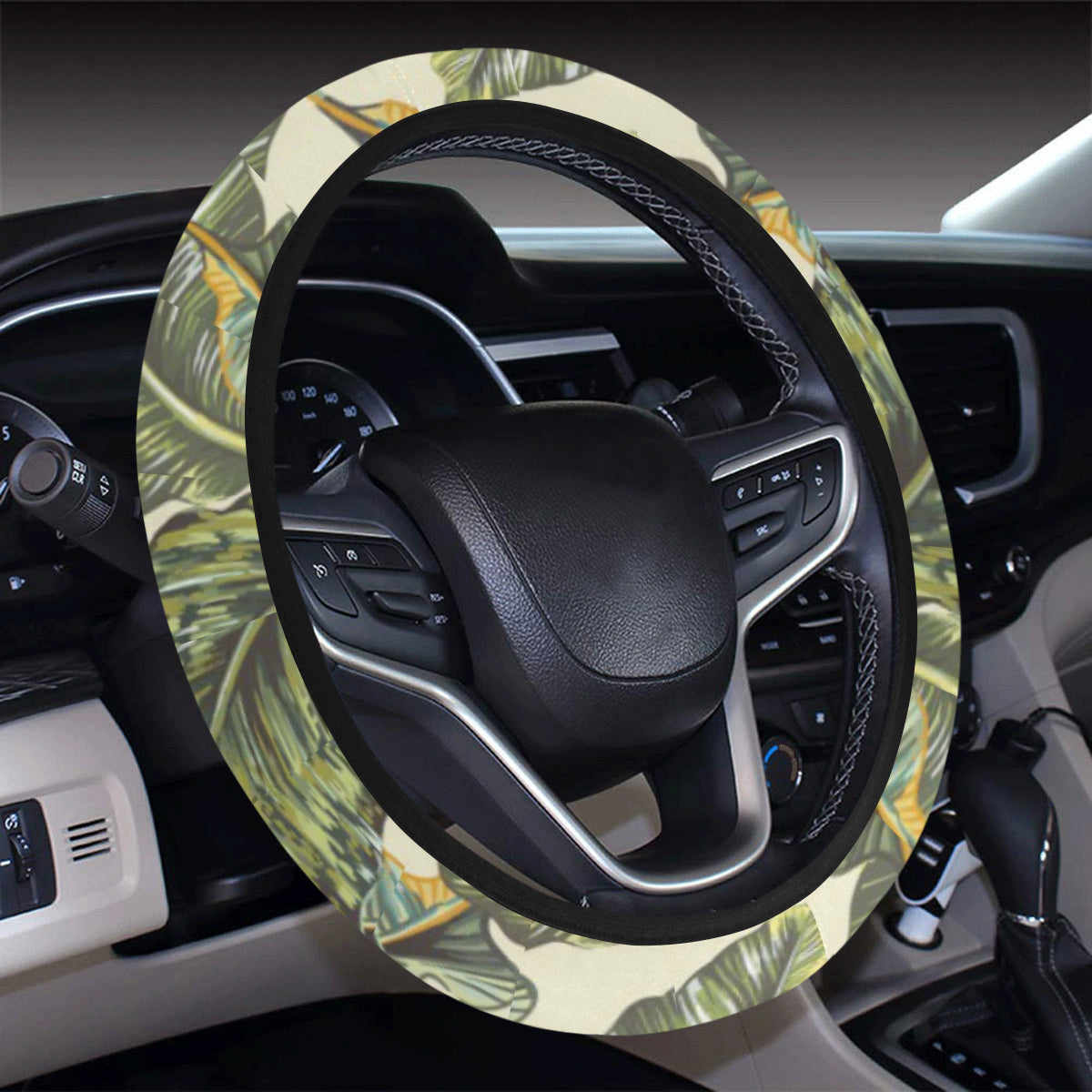 Banana Leaf Pattern Print Design BL08 Steering Wheel Cover with Elastic Edge