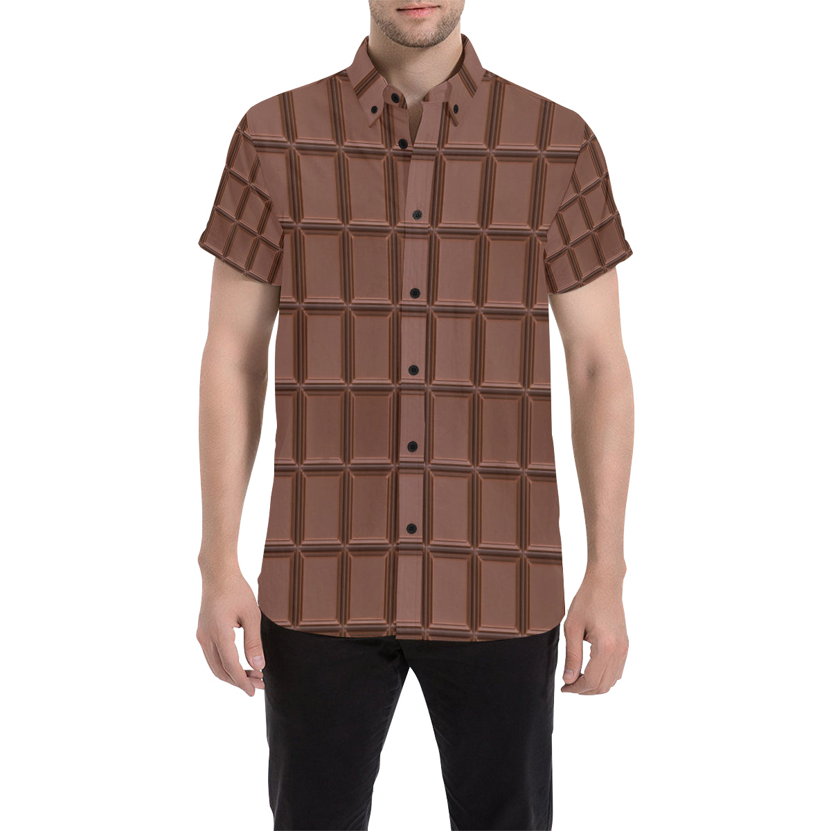 Chocolate Pattern Print Design 03 Men's Short Sleeve Button Up Shirt