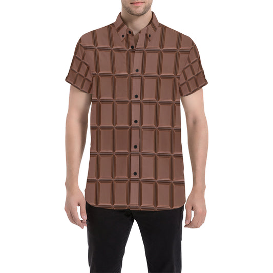 Chocolate Pattern Print Design 03 Men's Short Sleeve Button Up Shirt