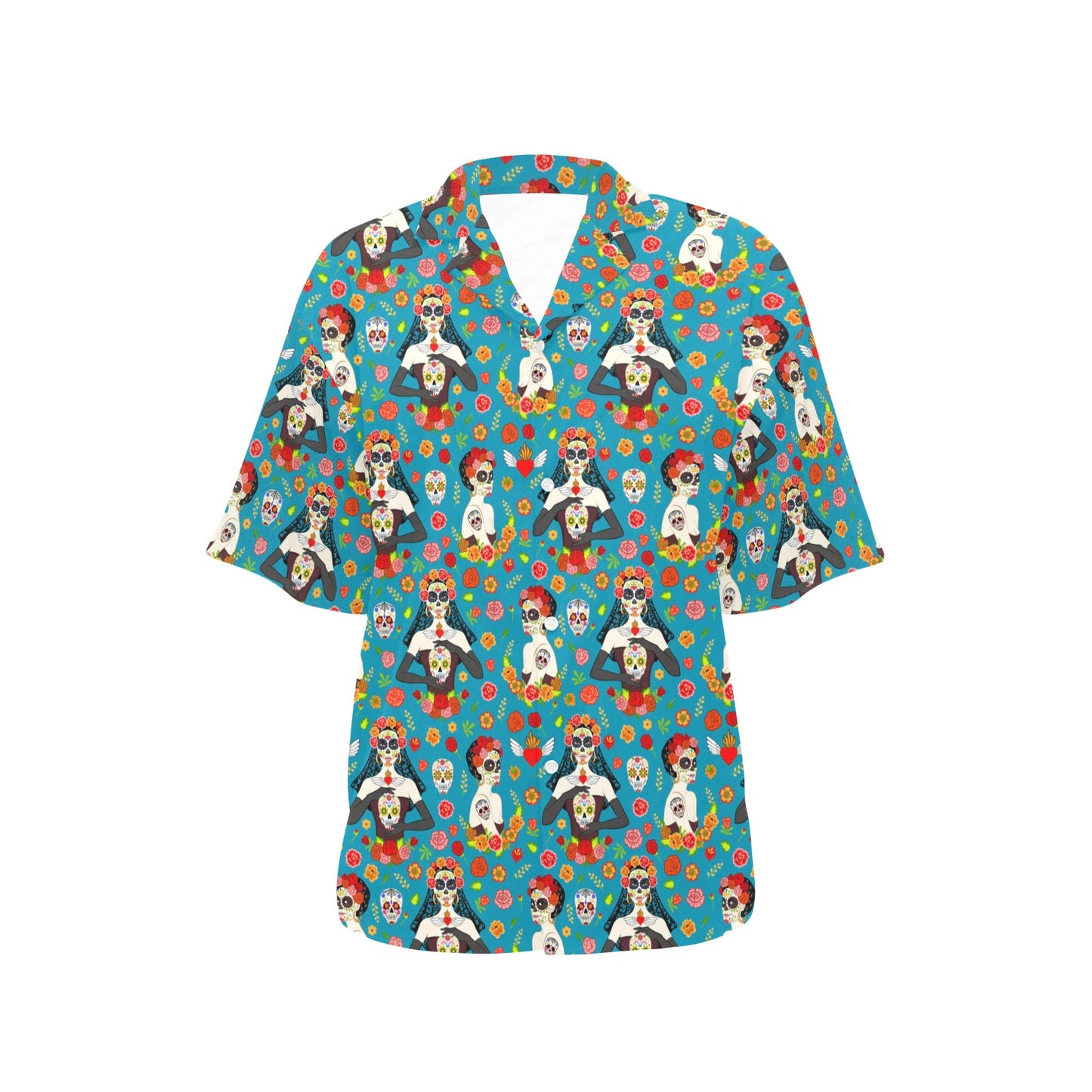 Day of the Dead Old School Girl Design Women's Hawaiian Shirt