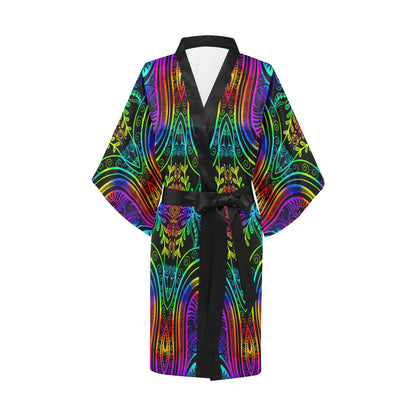 Neon Trible Rainbow Pattern Print Design A01 Women's Short Kimono