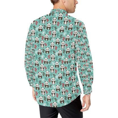Panda Bear Cute Themed Print Men's Long Sleeve Shirt