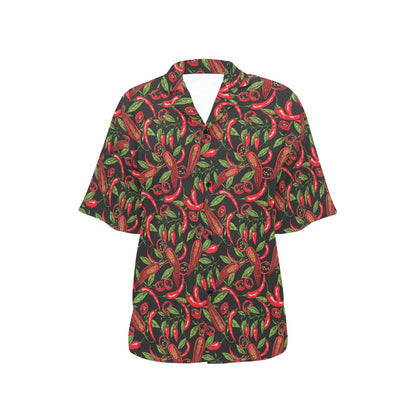 Chilli Pepper Pattern Print Design 02 Women's Hawaiian Shirt