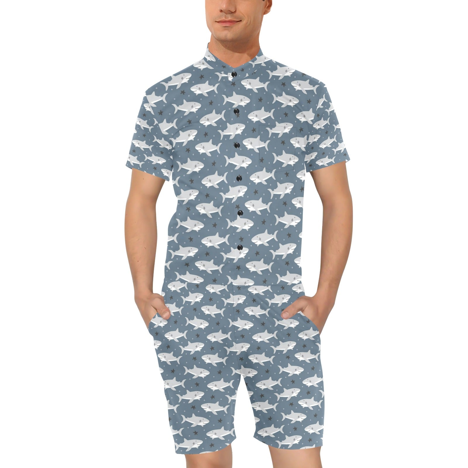 Shark Print Design LKS305 Men's Romper