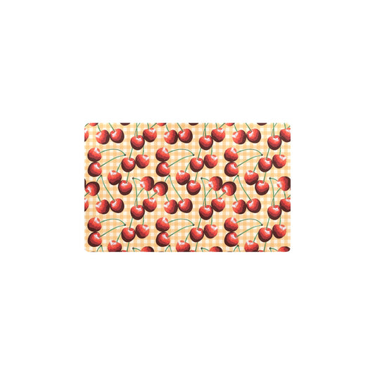 Cherry Orange Plaid Print Kitchen Mat