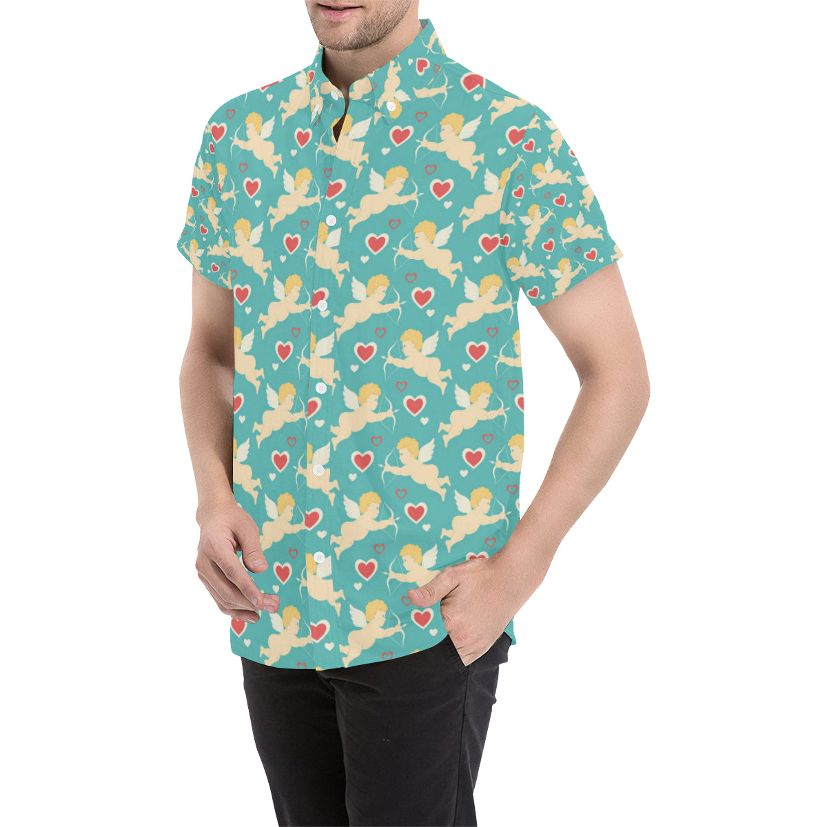 Cupid Pattern Print Design 01 Men's Short Sleeve Button Up Shirt