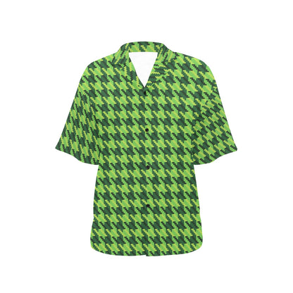 St Patricks Day Houndstooth Pattern Print LKS301 Women's Hawaiian Shirt