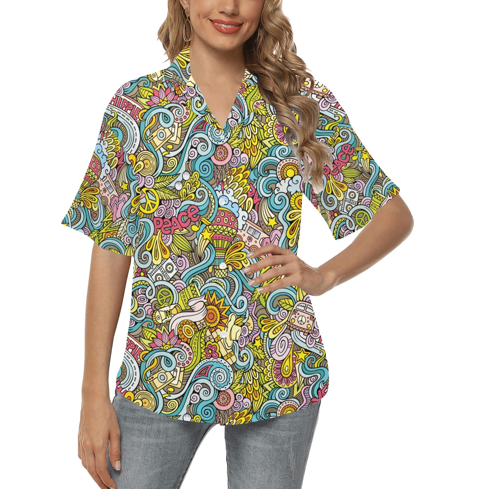 Hippie Print Design LKS301 Women's Hawaiian Shirt