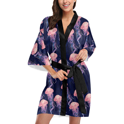 Jellyfish Pattern Print Design 03 Women's Short Kimono