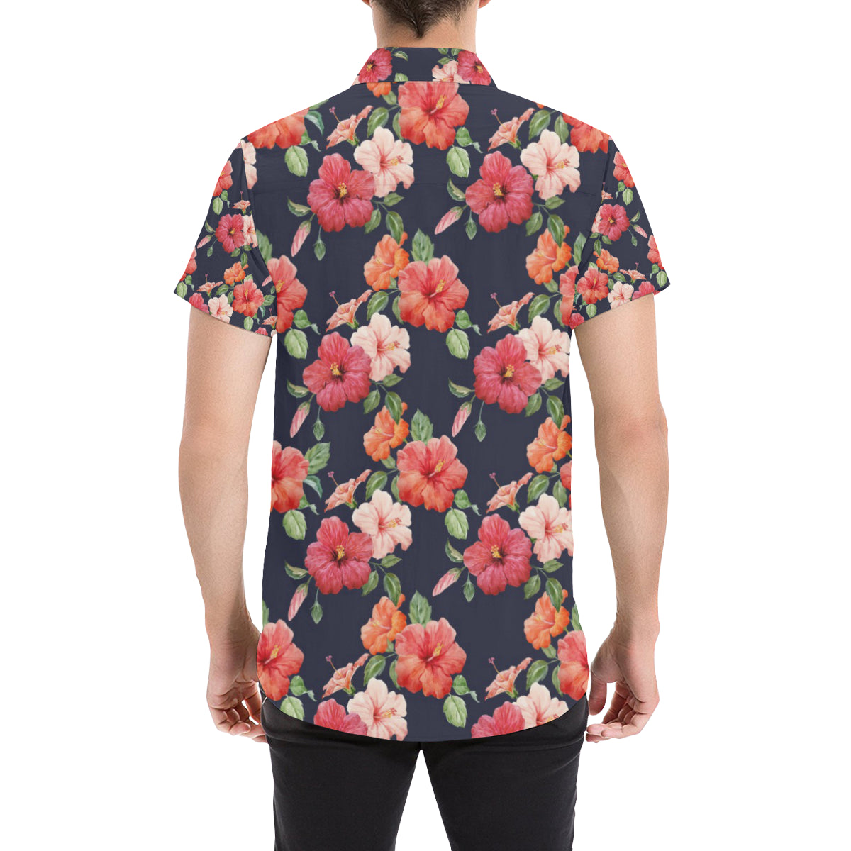 Tropical Flower Pattern Print Design TF020 Men's Short Sleeve Button Up Shirt