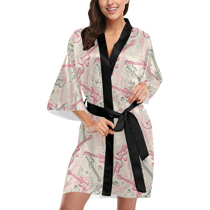 Bass Guitar Pattern Print Design 02 Women's Short Kimono