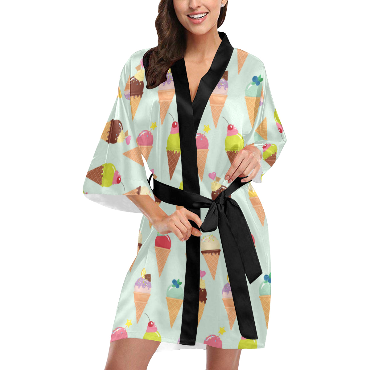 Ice Cream Pattern Print Design 03 Women's Short Kimono