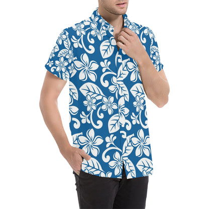 Plumeria Pattern Print Design PM013 Men's Short Sleeve Button Up Shirt