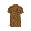 Gold Sunflower Hand Drawn Print Men's Short Sleeve Button Up Shirt