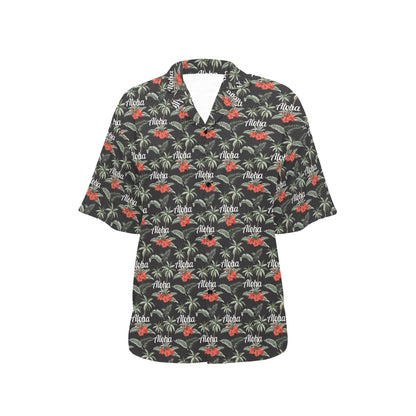 Aloha Palm Tree Design Themed Print Women's Hawaiian Shirt