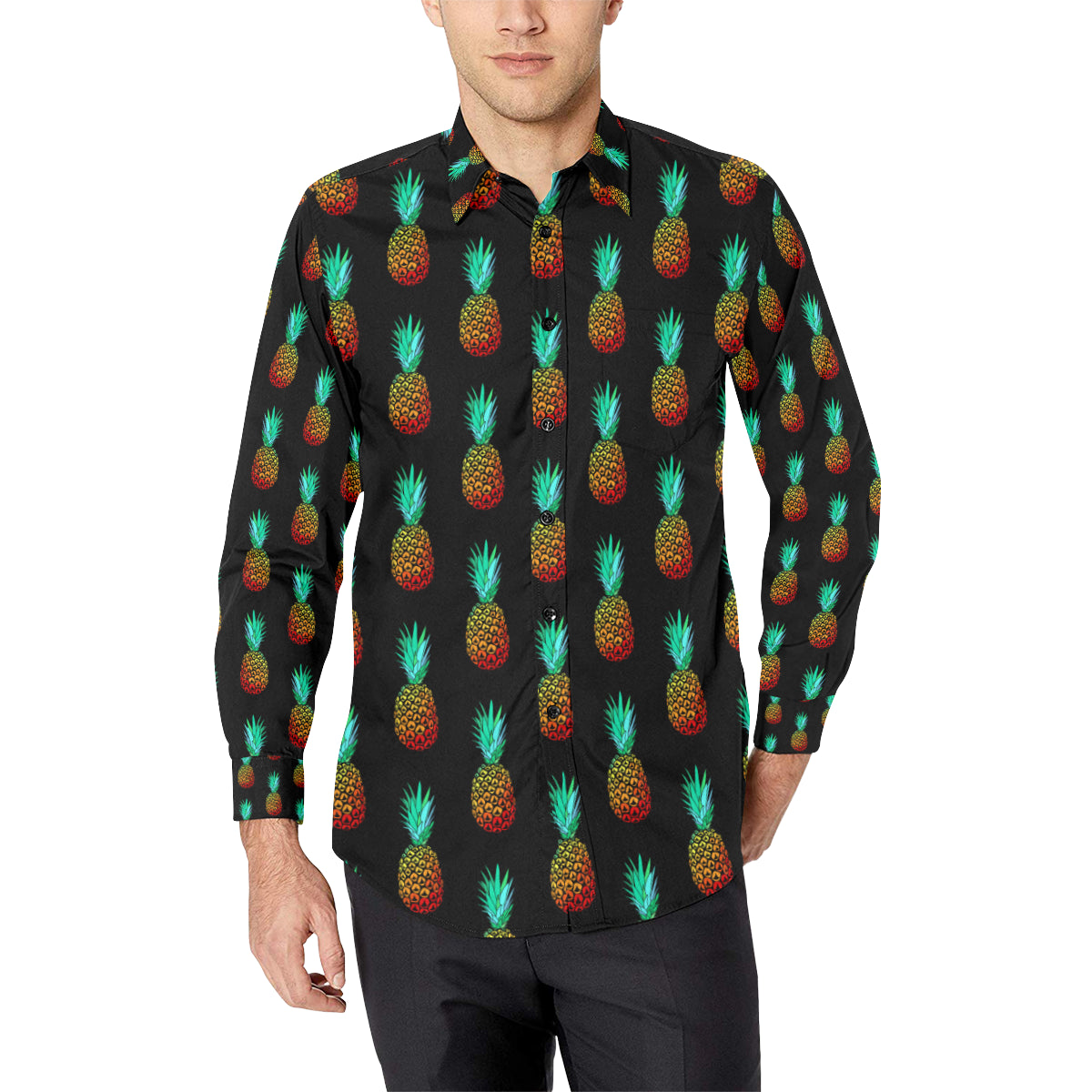 Pineapple Pattern Print Design A05 Men's Long Sleeve Shirt
