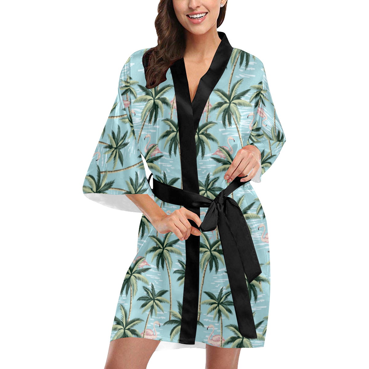 Palm Tree Pattern Print Design PT05 Women Kimono Robe