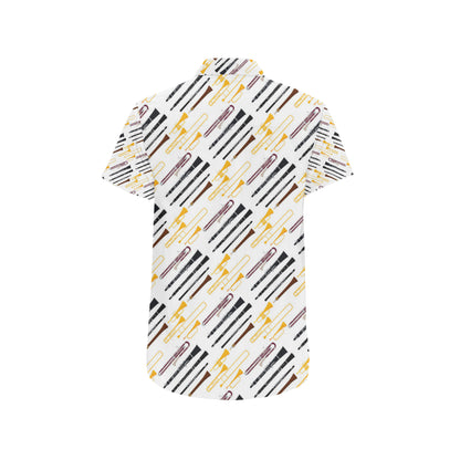 Clarinet Pattern Print Design 01 Men's Short Sleeve Button Up Shirt