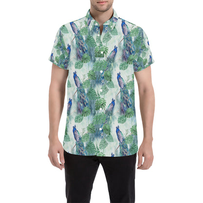 Peacock Pattern Print Design A02 Men's Short Sleeve Button Up Shirt