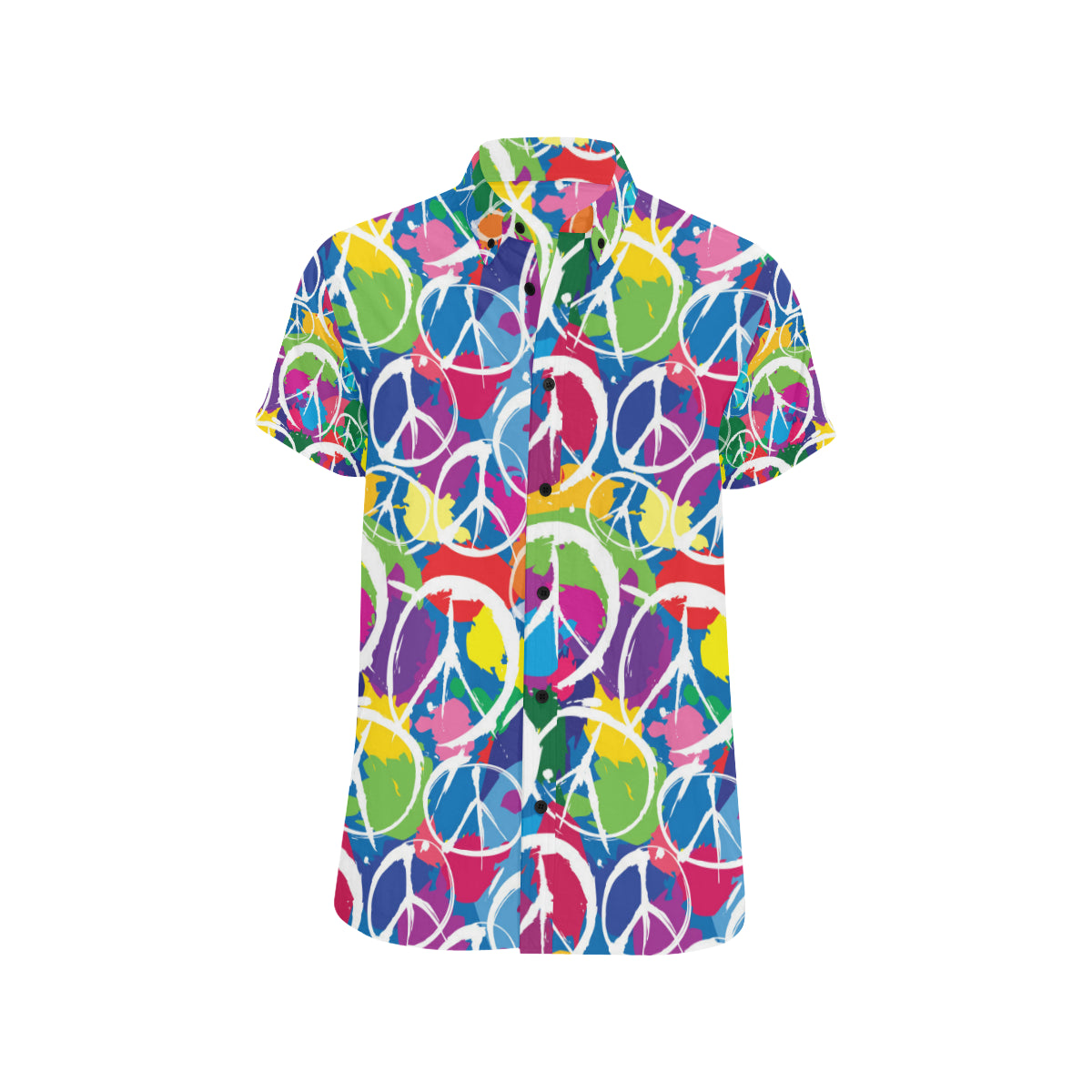 Peace Sign Colorful Pattern Print Design A02 Men's Short Sleeve Button Up Shirt