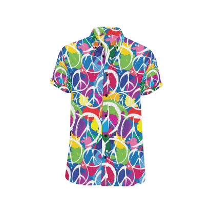 Peace Sign Colorful Pattern Print Design A02 Men's Short Sleeve Button Up Shirt
